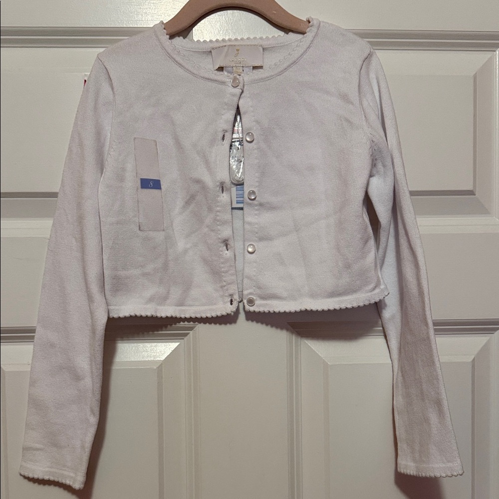 Jacadi Girls White Cropped Cardigan, NWT